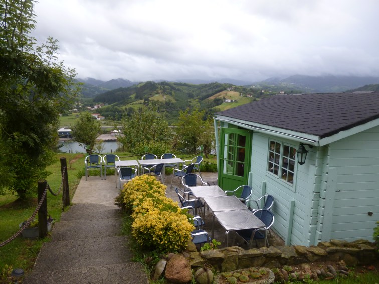 A misty view of the beautiful countryside past the albergue . . . and the little building we can call our dining room