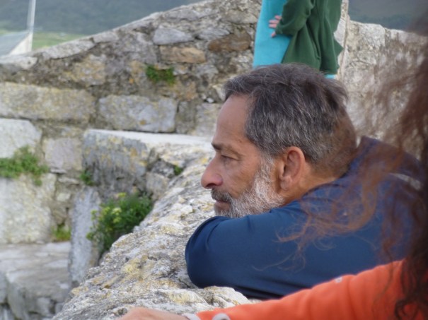 A pensive Larry, looking out at yet another jagged coastline